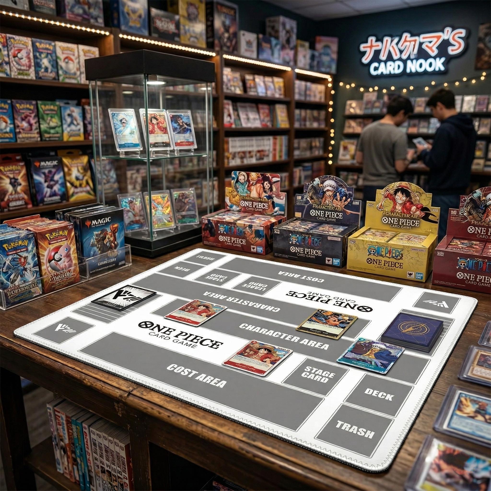 One Piece TCG Playmat | Two Player Battle Mat, 24x24" White Gray