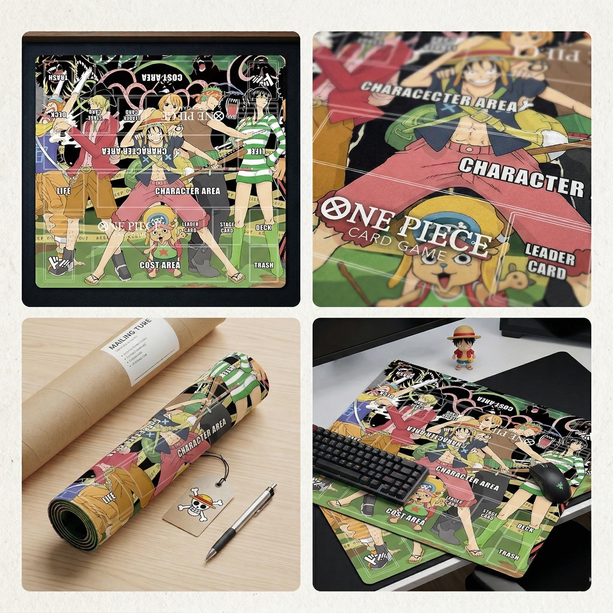 One Piece Card Game Playmat 2-Player -Straw Hat Pirates Crew Custom Desk Mat - Double Duel Layout Mat 24" x 24" - Anime Desk Mat