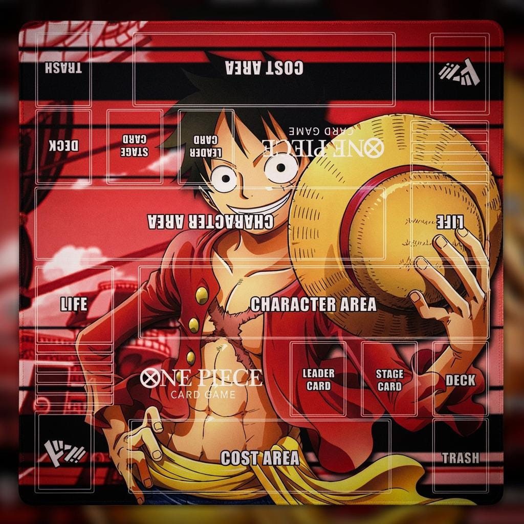 One Piece TCG Playmat Luffy | Card Game Play Mat With Zones | OPTCG Rubber Mat | Anime Desk Mat | Trading Card Game Gift