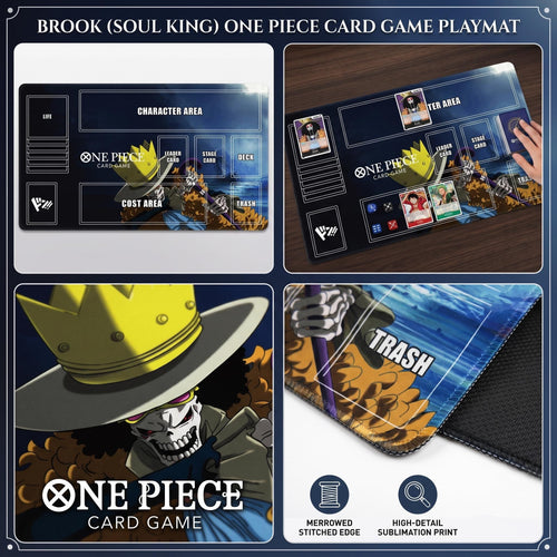 Brook Soul King One Piece Card Game Playmat | OPCG TCG Play Mat with Zones | TCG Accessories Gaming Mousepad Gift