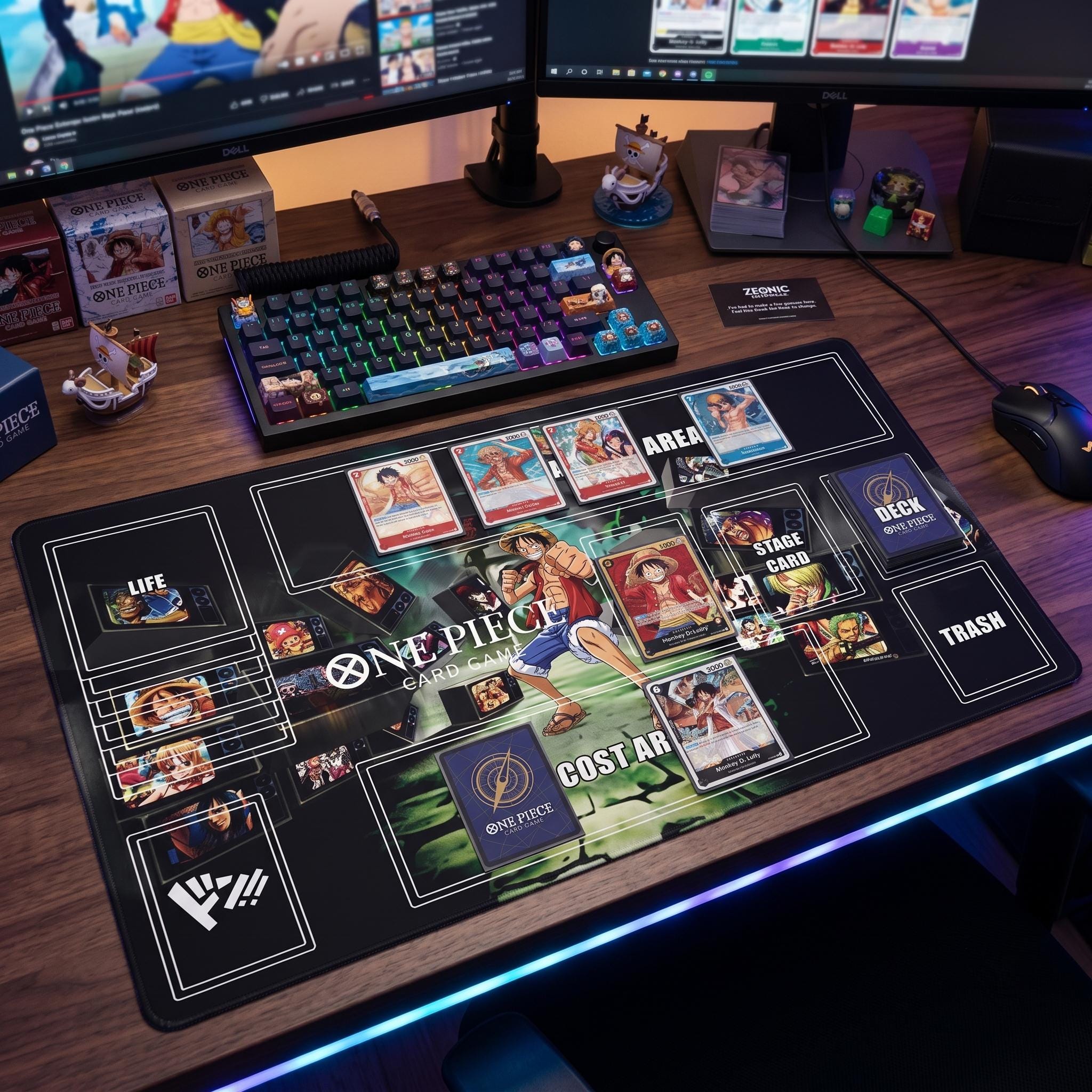 One Piece Card Game Playmat with Zones | Monkey D. Luffy Straw Hat Crew TV Aesthetic | TCG Desk Mat | 24x14" Gaming Mat