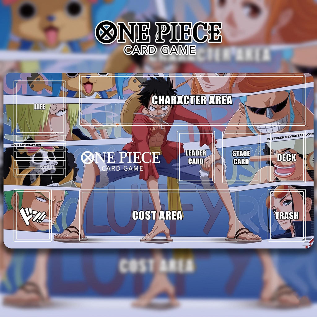 One Piece Card Game Playmat | Straw Hat Crew TCG Mat with Zones | Luffy & Nakama Custom Desk Mat | Anime Accessories | Non-Slip Rubber Base