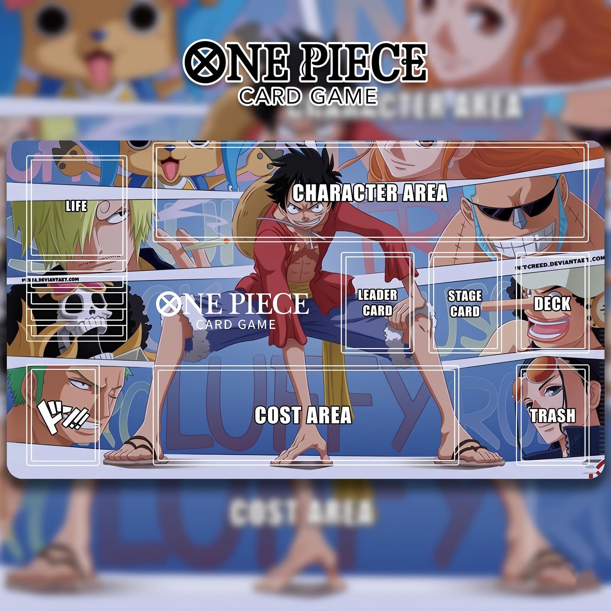 One Piece Card Game Playmat | Straw Hat Crew TCG Mat with Zones | Luffy & Nakama Custom Desk Mat | Anime Accessories | Non-Slip Rubber Base