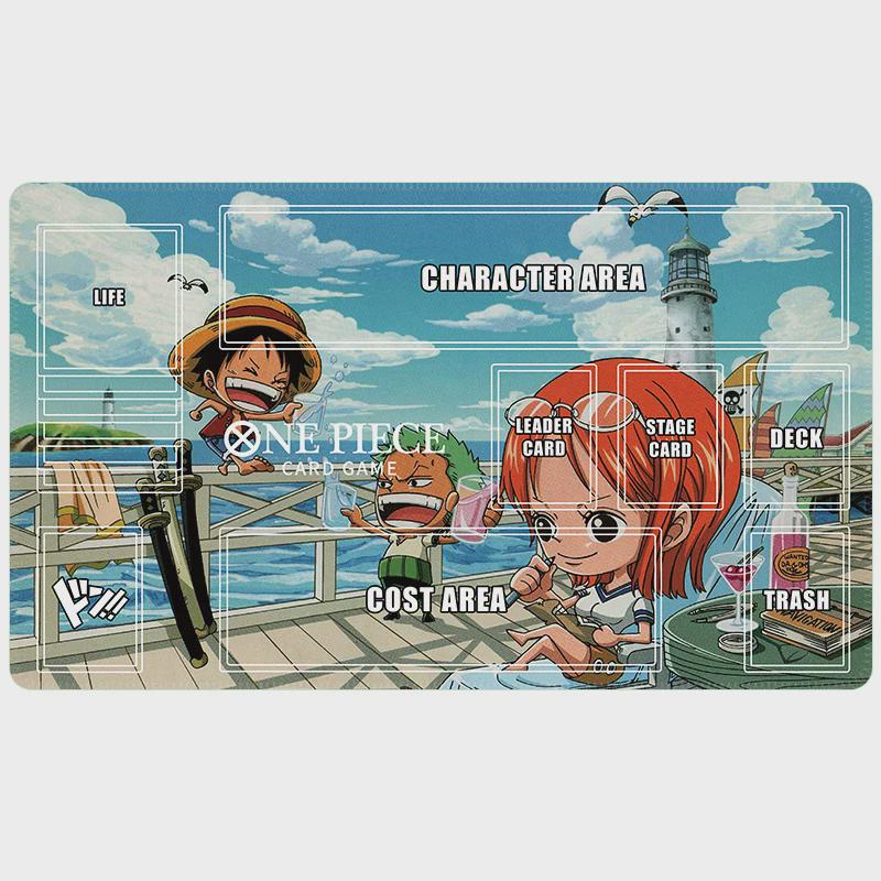 One Piece Card Game Playmat with Zones - Chibi Luffy Zoro Nami OPCG Mat - Anime TCG Desk Mat - Straw Hat Pirates Tabletop Gaming Accessories