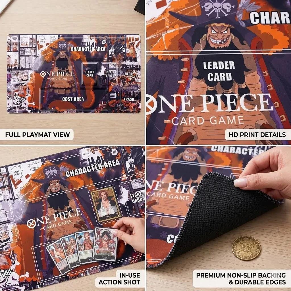 Blackbeard Marshall D. Teech One Piece TCG Playmat with Zones - Custom One Piece Card Game Mat - Emperor of the Sea TCG Accessory - 24x14"