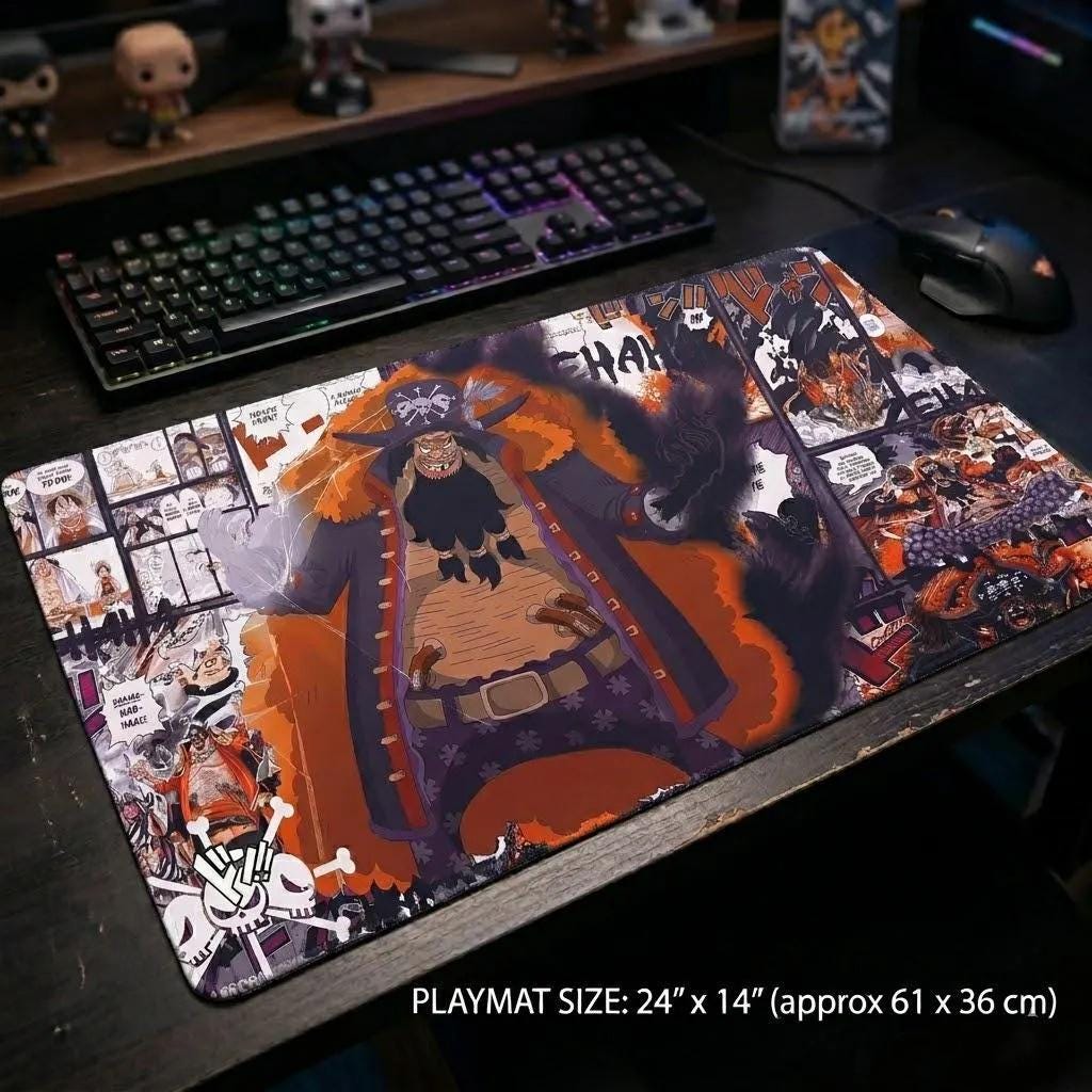 Blackbeard Marshall D. Teech One Piece TCG Playmat with Zones - Custom One Piece Card Game Mat - Emperor of the Sea TCG Accessory - 24x14"
