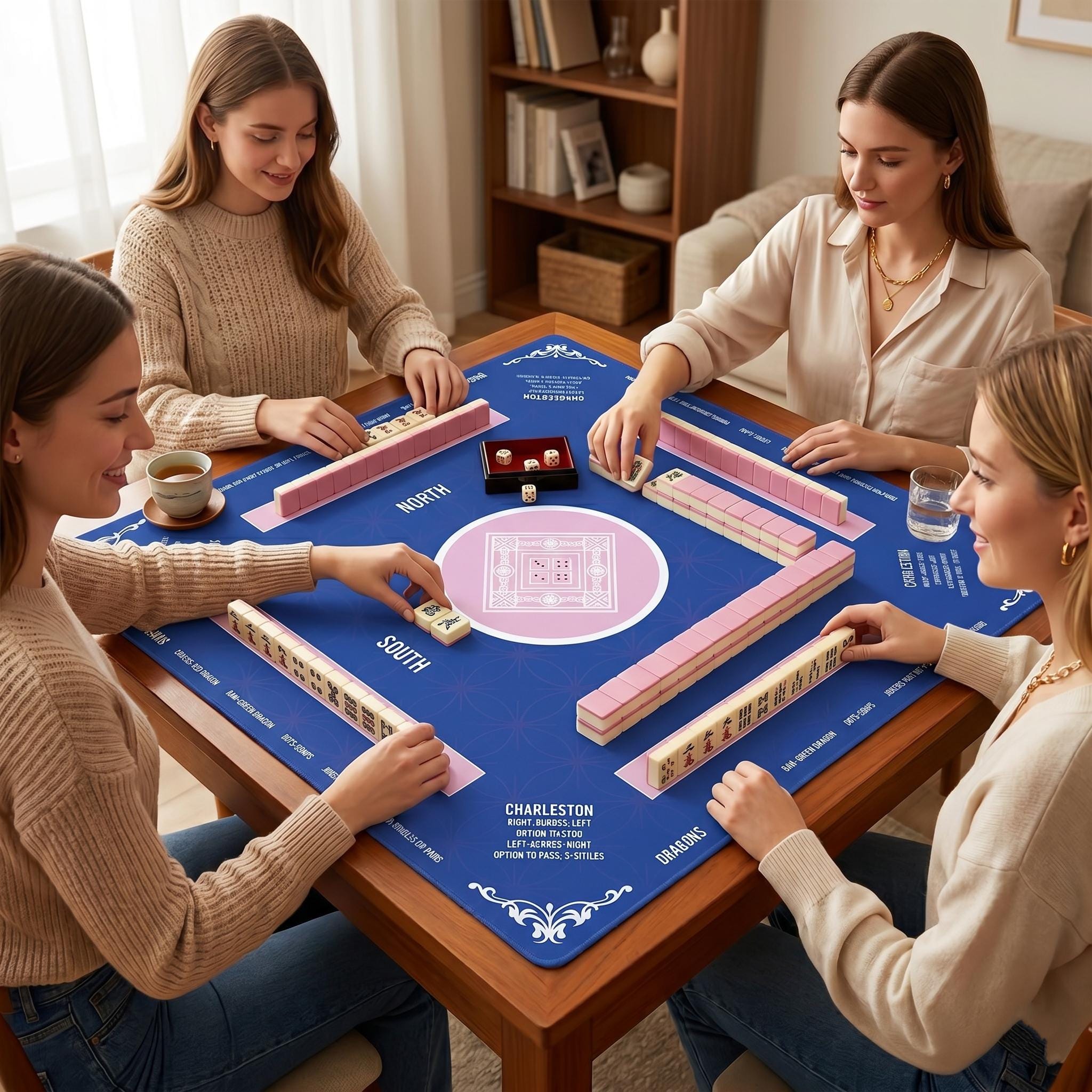 Custom Mahjong Mat Royal Blue, Non-Slip Noise Reduction Gaming Mat 31.5x31.5 Inch for Mahjong/Poker/Board Games/Card Games/Dominoes (Blue)