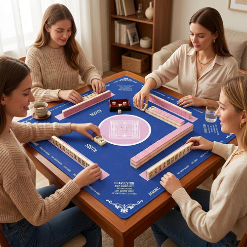 Custom Mahjong Mat Royal Blue, Non-Slip Noise Reduction Gaming Mat 31.5x31.5 Inch for Mahjong/Poker/Board Games/Card Games/Dominoes (Blue)