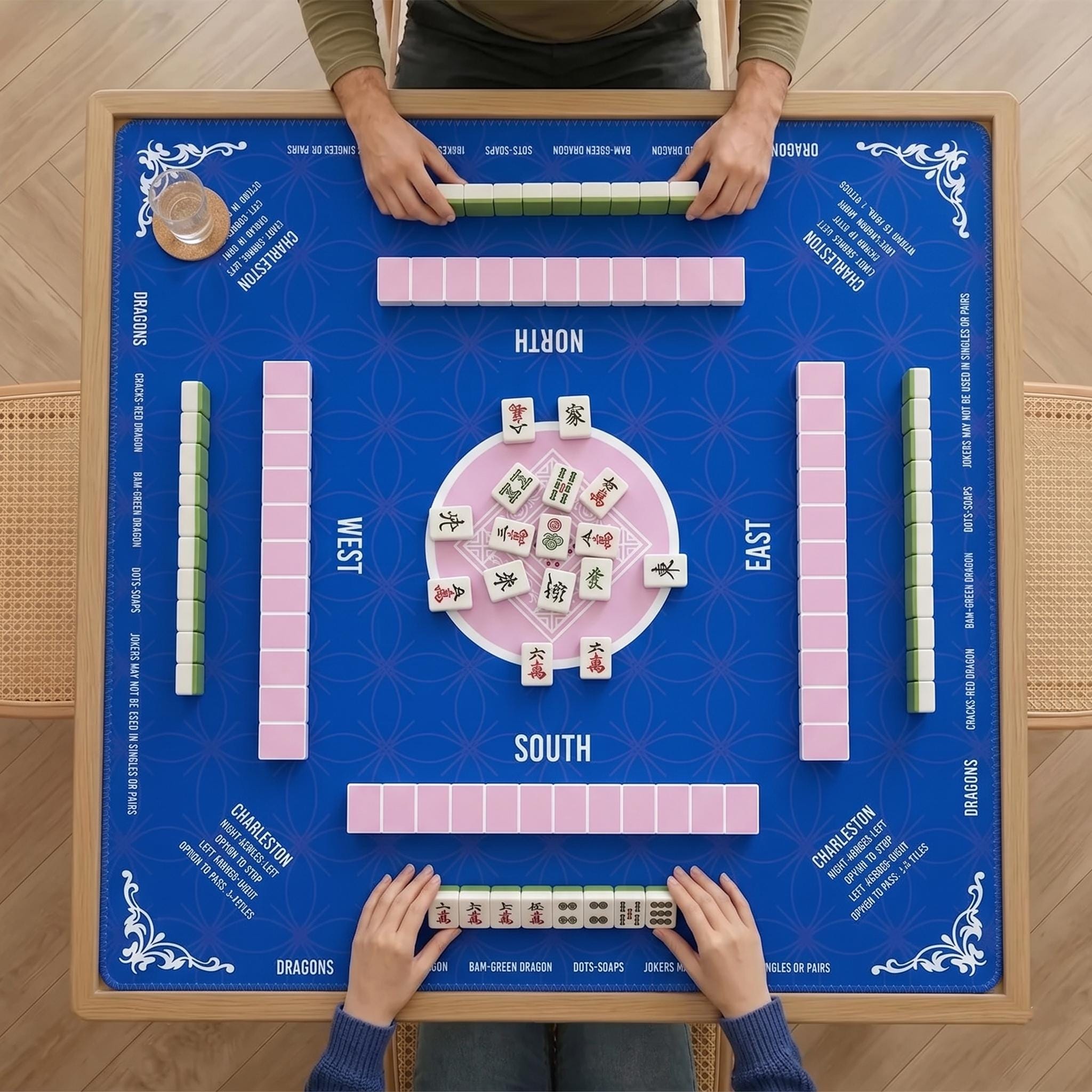 Custom Mahjong Mat Royal Blue, Non-Slip Noise Reduction Gaming Mat 31.5x31.5 Inch for Mahjong/Poker/Board Games/Card Games/Dominoes (Blue)