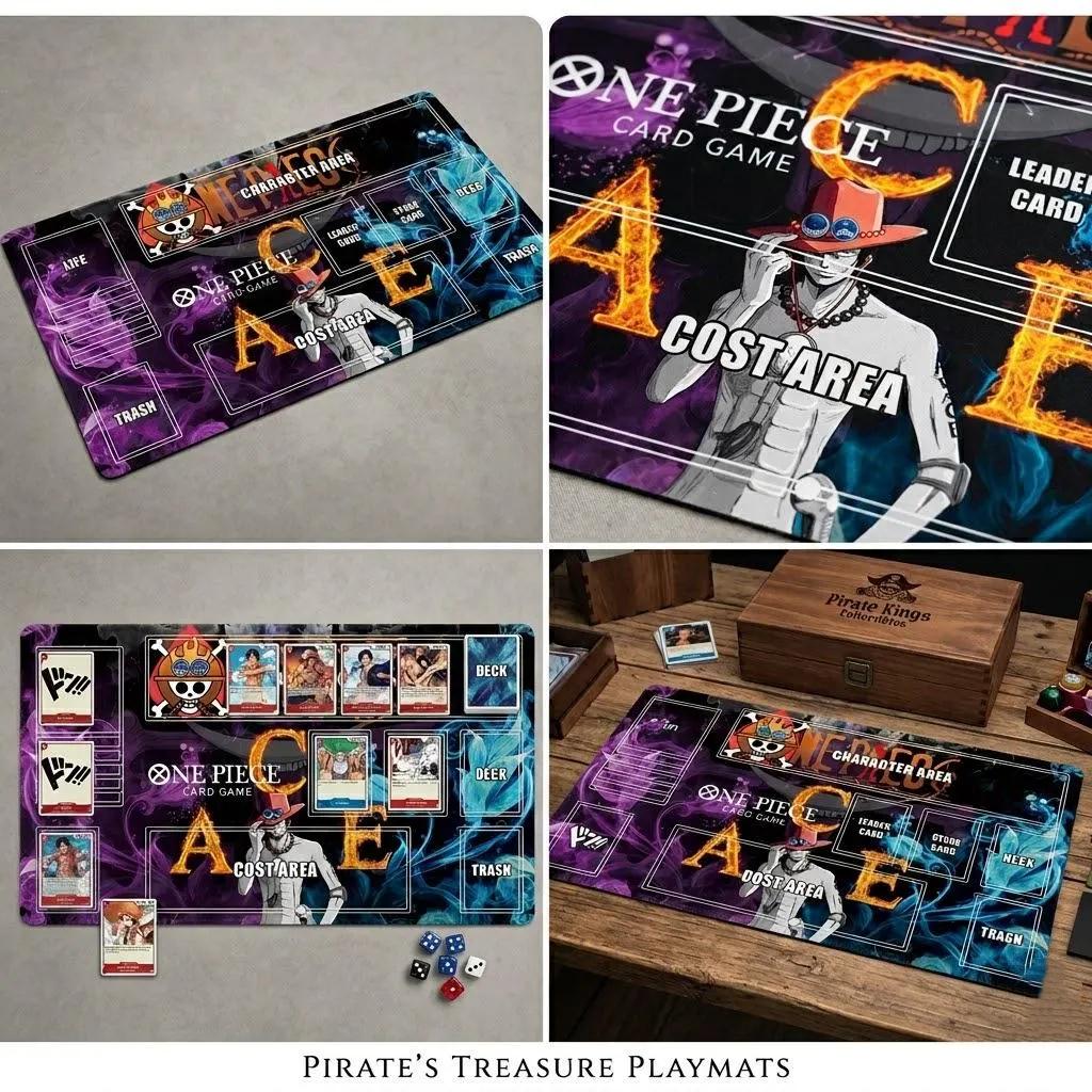 Portgas D. Ace One Piece TCG Playmat - Custom Card Game Mat with Zones - Fire & Smoke Ace Anime Desk Mat - High Quality TCG Accessories