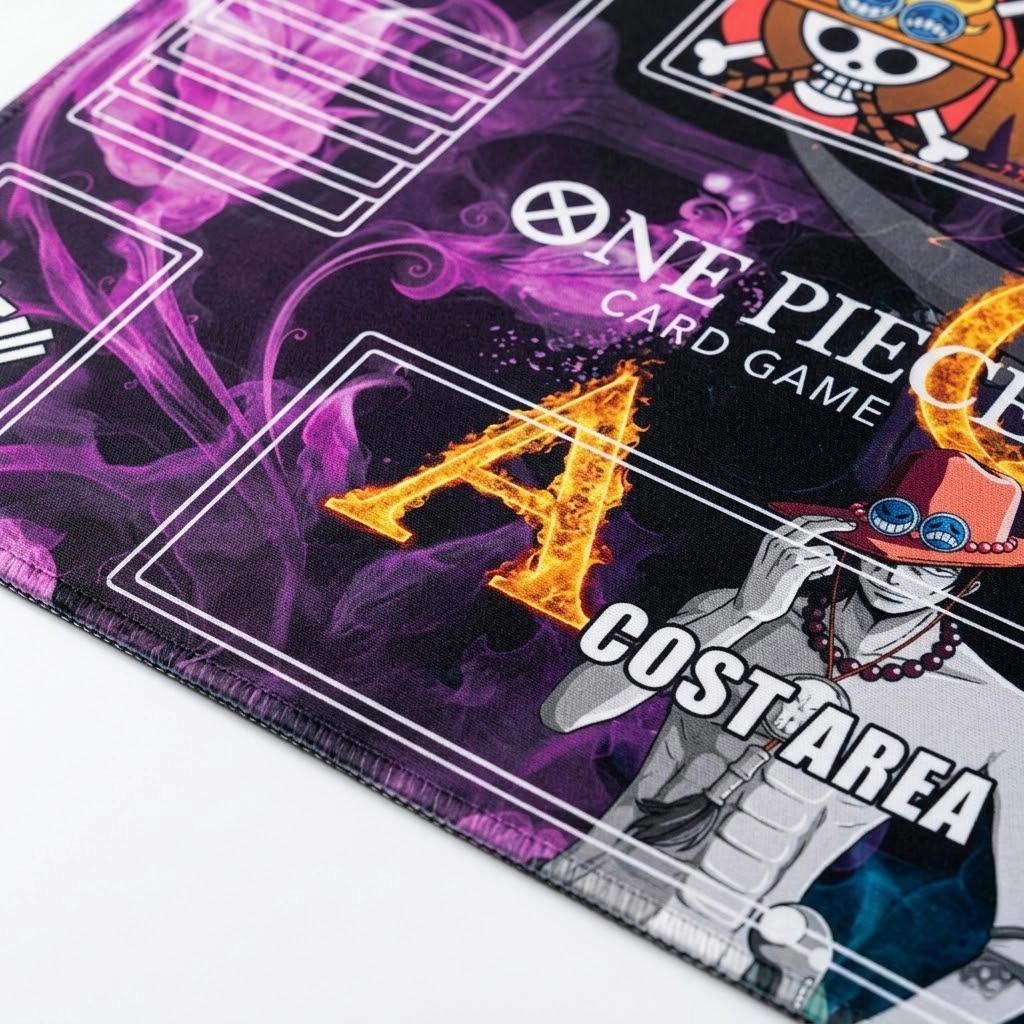 Portgas D. Ace One Piece TCG Playmat - Custom Card Game Mat with Zones - Fire & Smoke Ace Anime Desk Mat - High Quality TCG Accessories