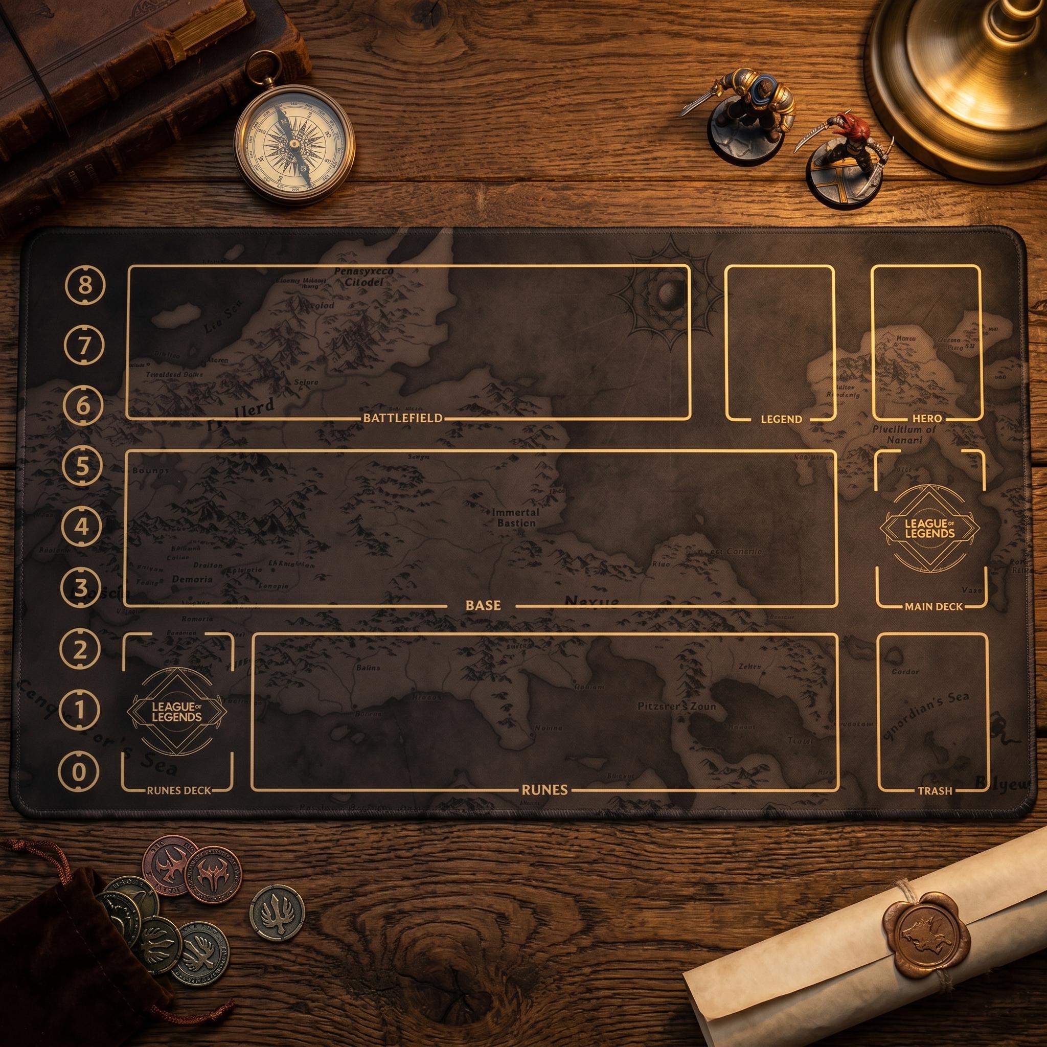 League of Legends Playmat – Riftbound Battlefield TCG Gaming Mat 24 x 14 in Tournament Style