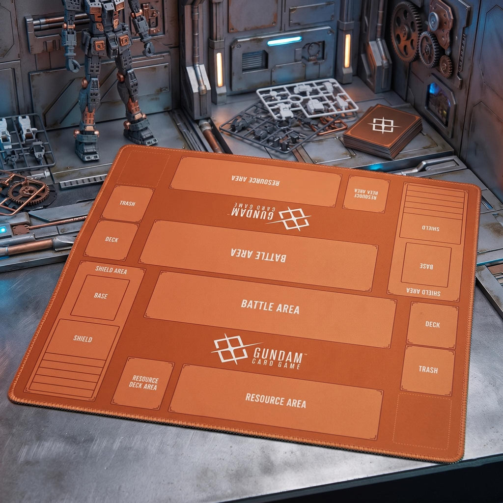 2 Player Gundam Card Game Playmat | Orange TCG Battle Mat, Zones, Stitched Edges